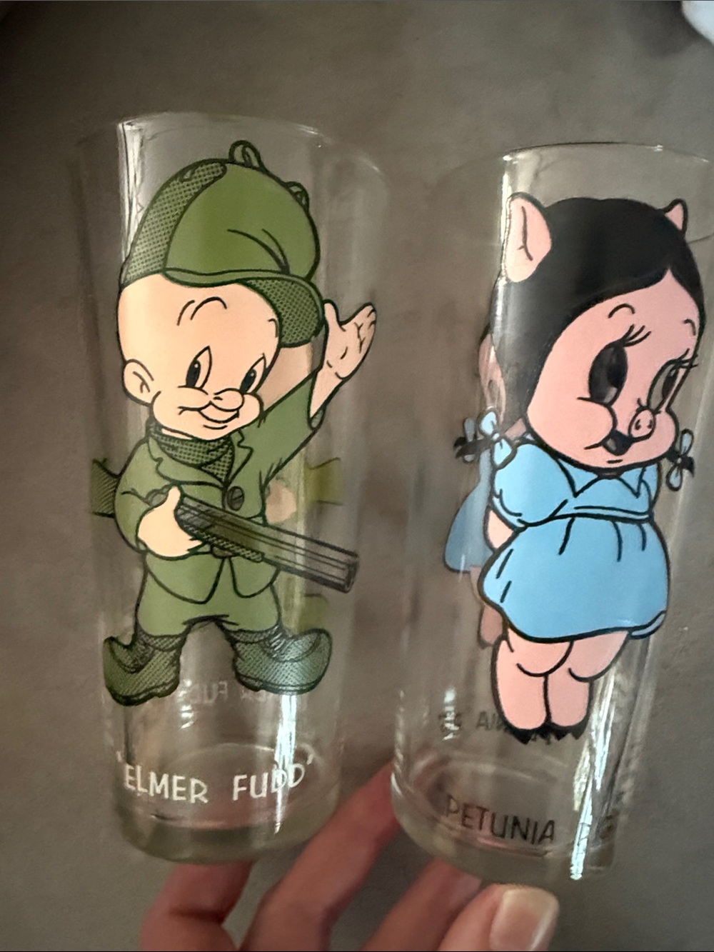 Vintage 1973 Looney Tunes Pepsi Elmer Fudd & Petunia Pig Vintage Cartoon Glasses